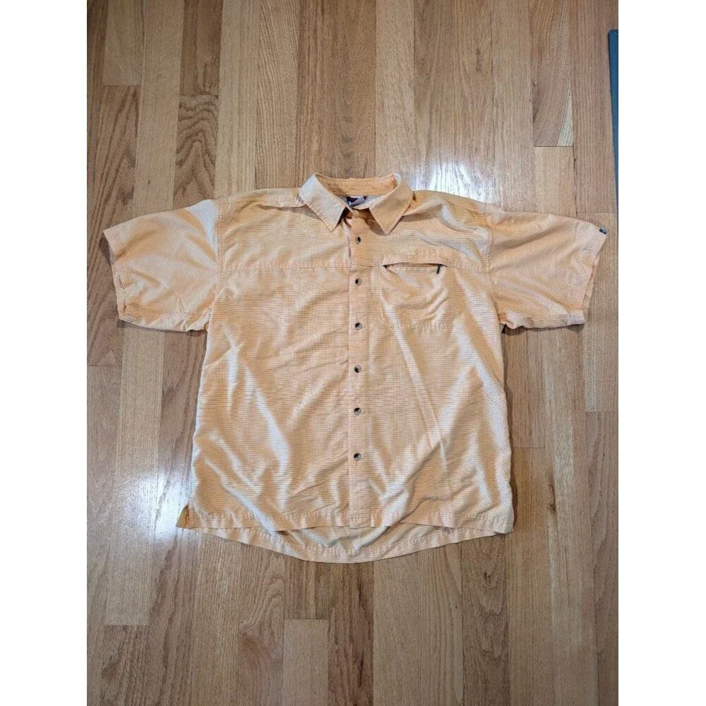 The North Face Mens L Orange Plaid Vented Hiking Fishing Button Up Shirt SS